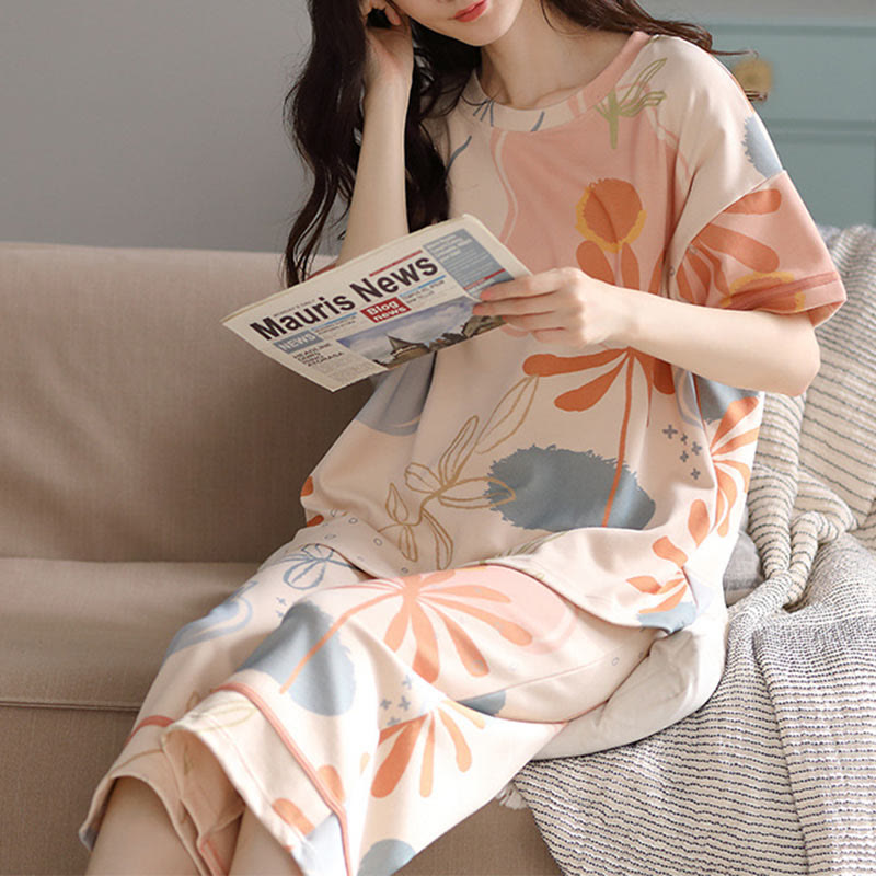 Ownkoti Flower Leaf Print Cotton Loungewear Set - image 3