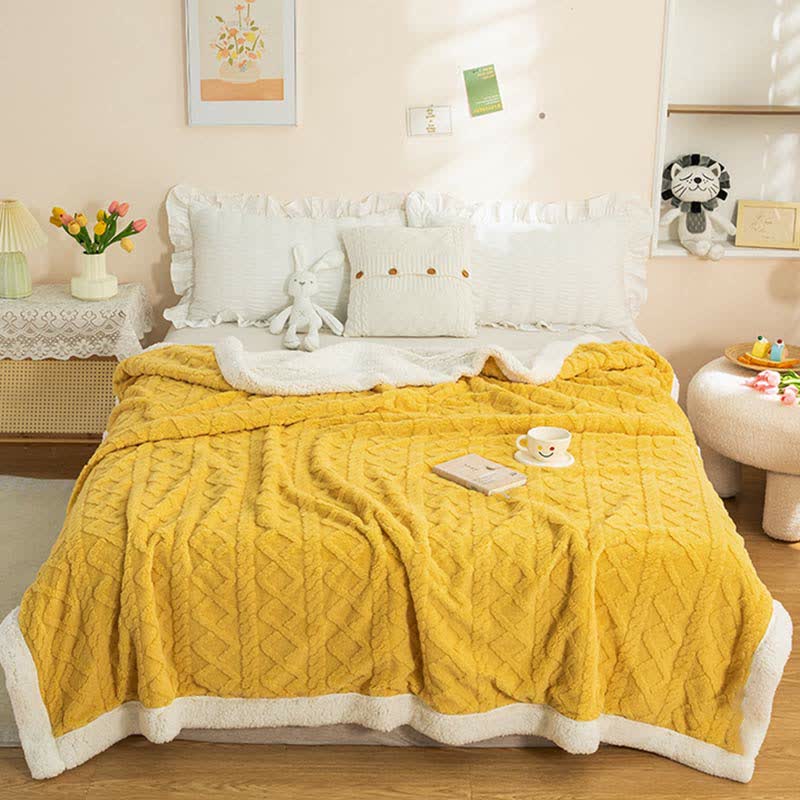 Ownkoti Puffy Cozy Reversible Fleece Throw Blanket - Yellow - 59" x 79" - image 0