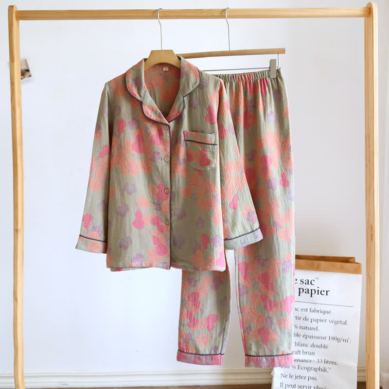 Ownkoti Gourd Cotton Long Sleeves Pajama Set - Green - Women XL - image 10