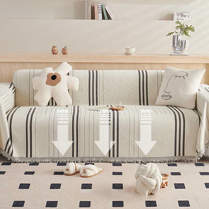 Ownkoti Straight Stripe Chenille Tassel Sofa Protector