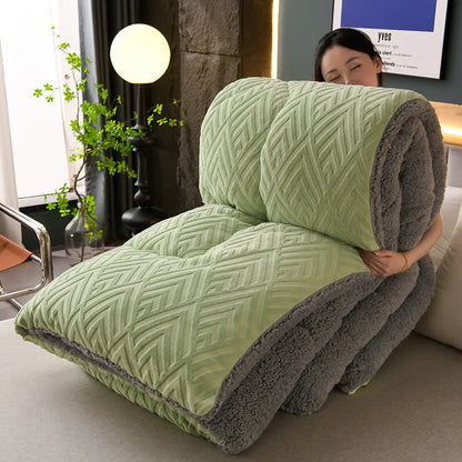 Ownkoti Thick Sherpa Winter Blanket with Quilt Core - Grass Green - King - image 20