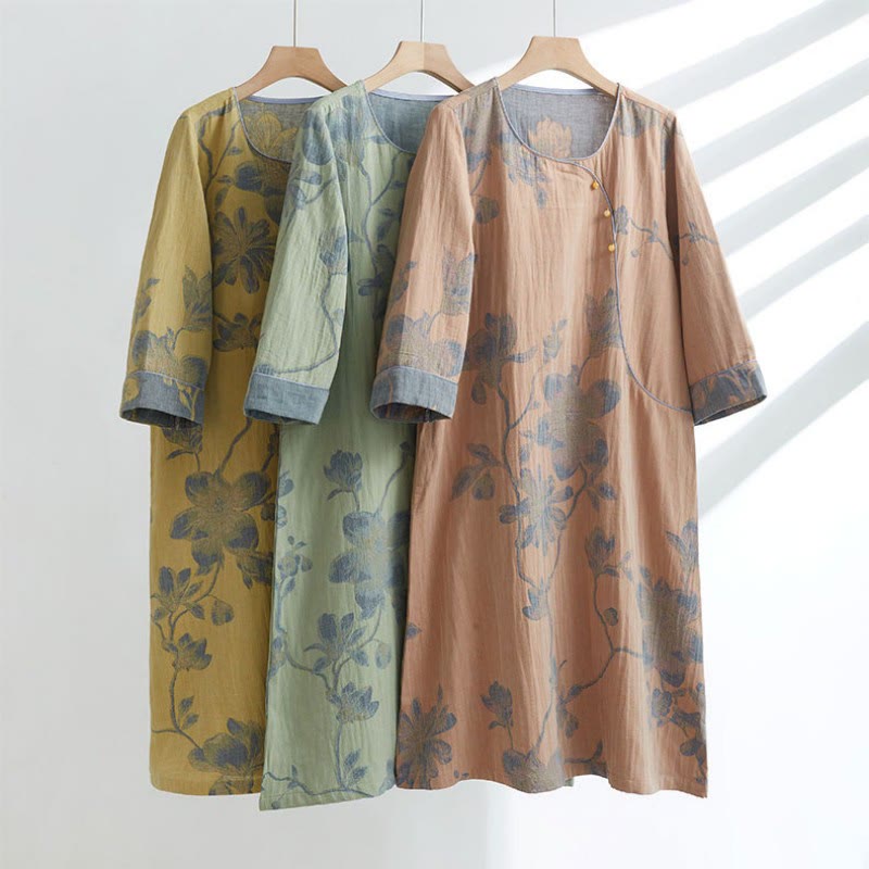 Ownkoti  Magnolia Jacquard Cotton Short Nightdress
