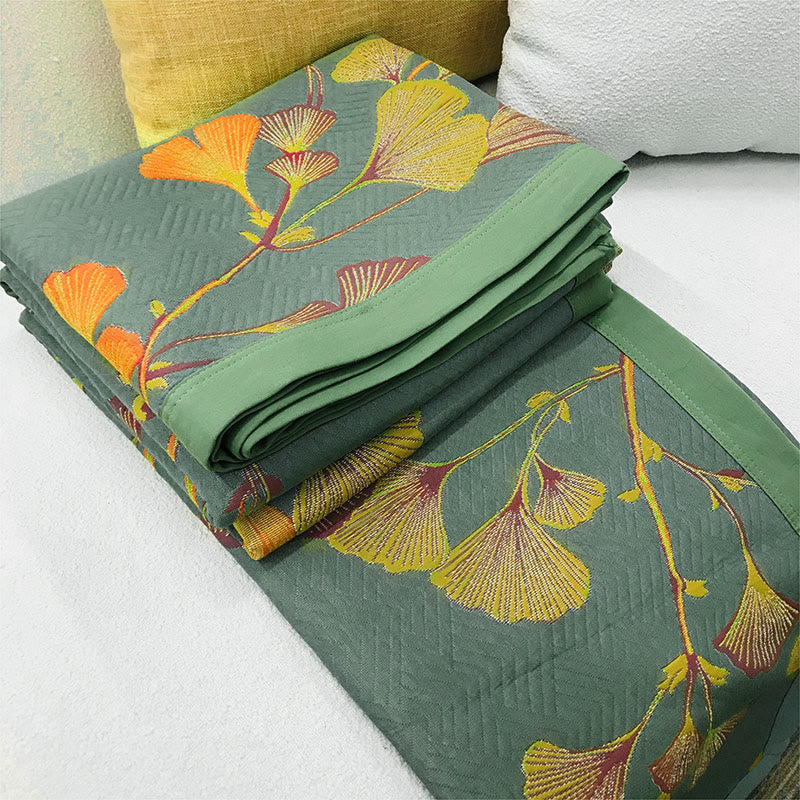 Ownkoti Ginkgo Leaf Jacquard Cotton Reversible Quilt - image 4