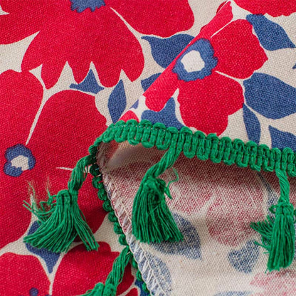 Ownkoti Red Flower Print Tassel Tier Curtain - image 8