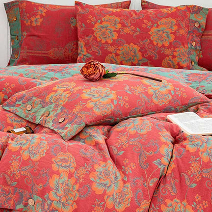 Flower Print Red Cotton Bedding Sets(4PCS) - image 3