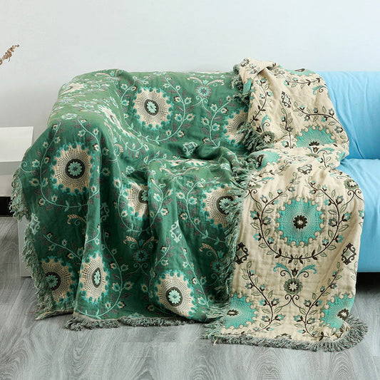Ownkoti Retro Sofa Cover Cotton Reversible Blanket - Green - 90" x 98" - image 0