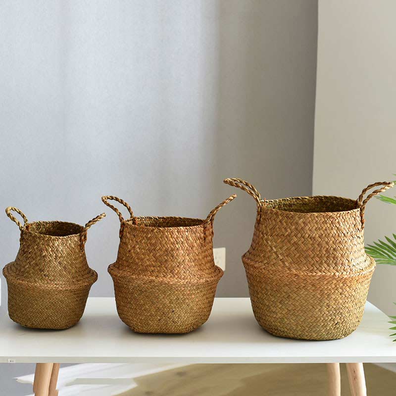 small basket plant pots Ownkoti Woven Seagrass Belly Basket Storage Plant Pot Basket (2PCS)