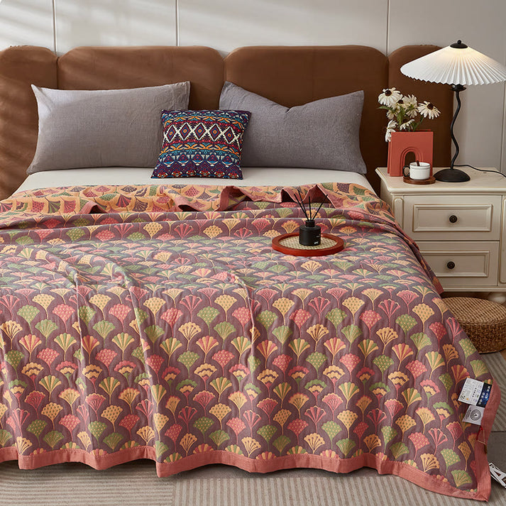 Ownkoti Ginkgo Quilt, Ginkgo Leaf Pattern Cotton Reversible Quilt, Super Soft Rustic Quilt, Sofa Blanket, Lightweight and Breathable Summer Air Conditioning Quilt, Queen and King Size Bedding (90